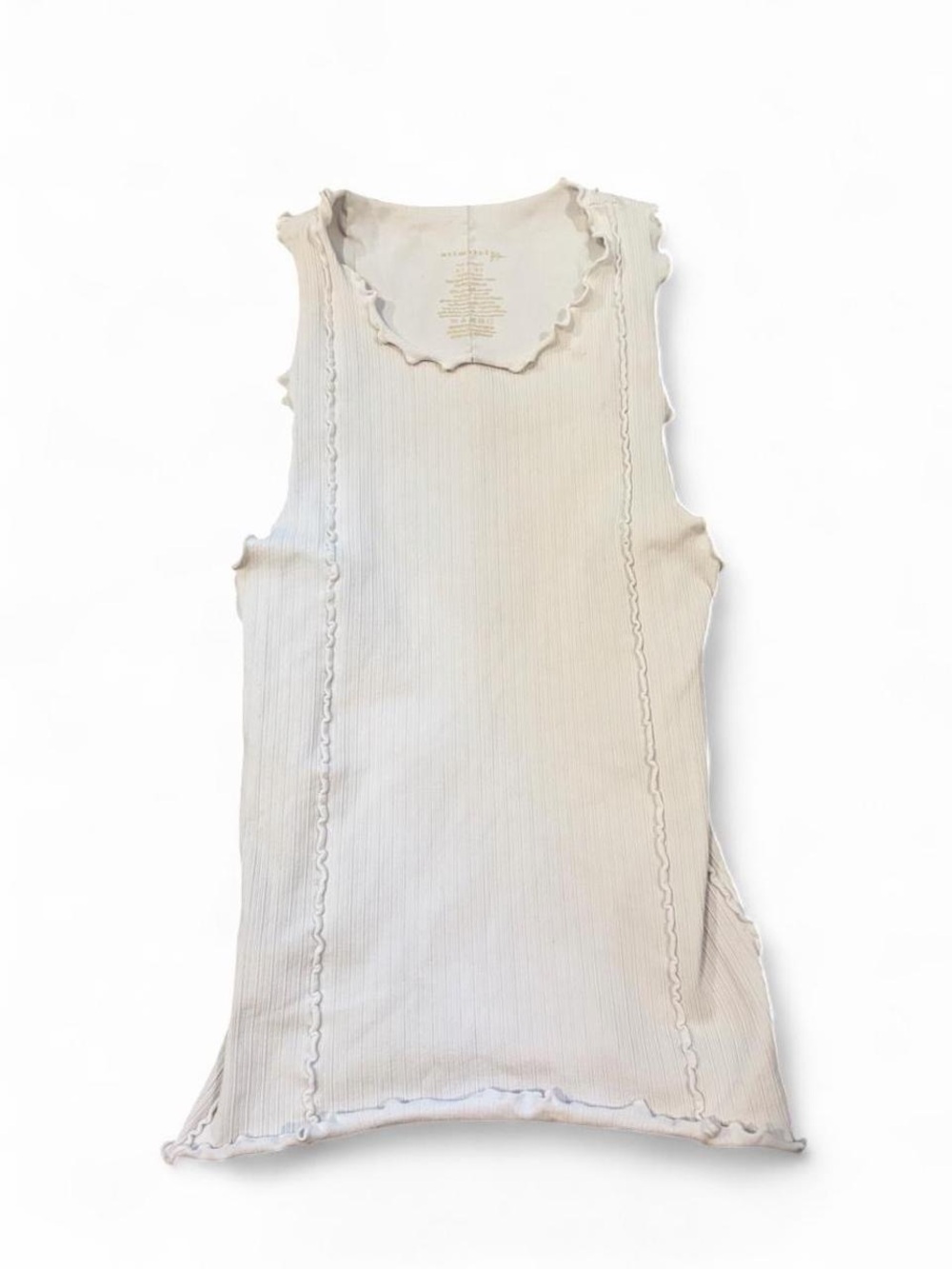 Free People Ribbed Tank Top with Lettuce Trim - White